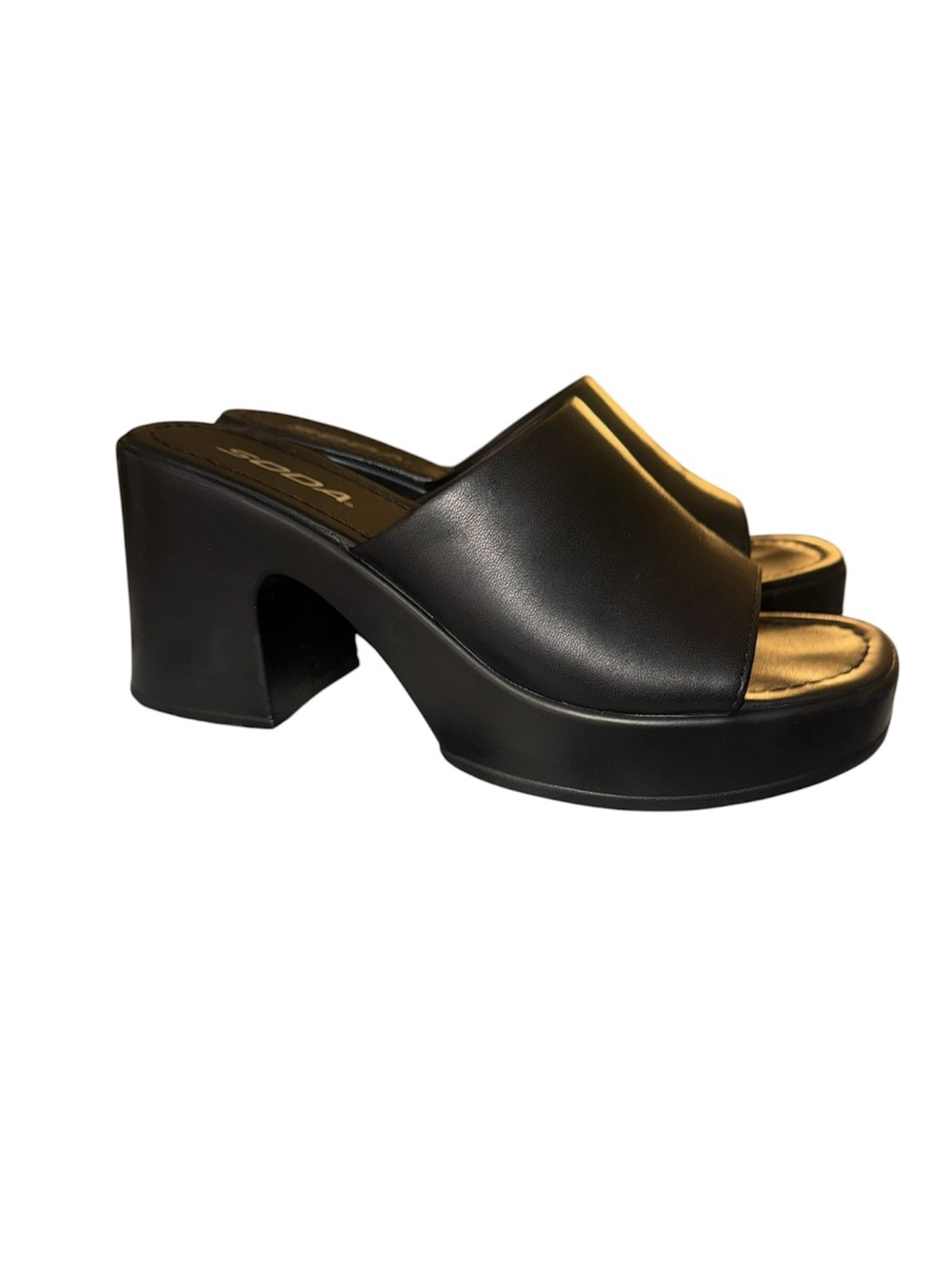 Soda Black Platform Wide Band Slide Mule Sandals Size 7